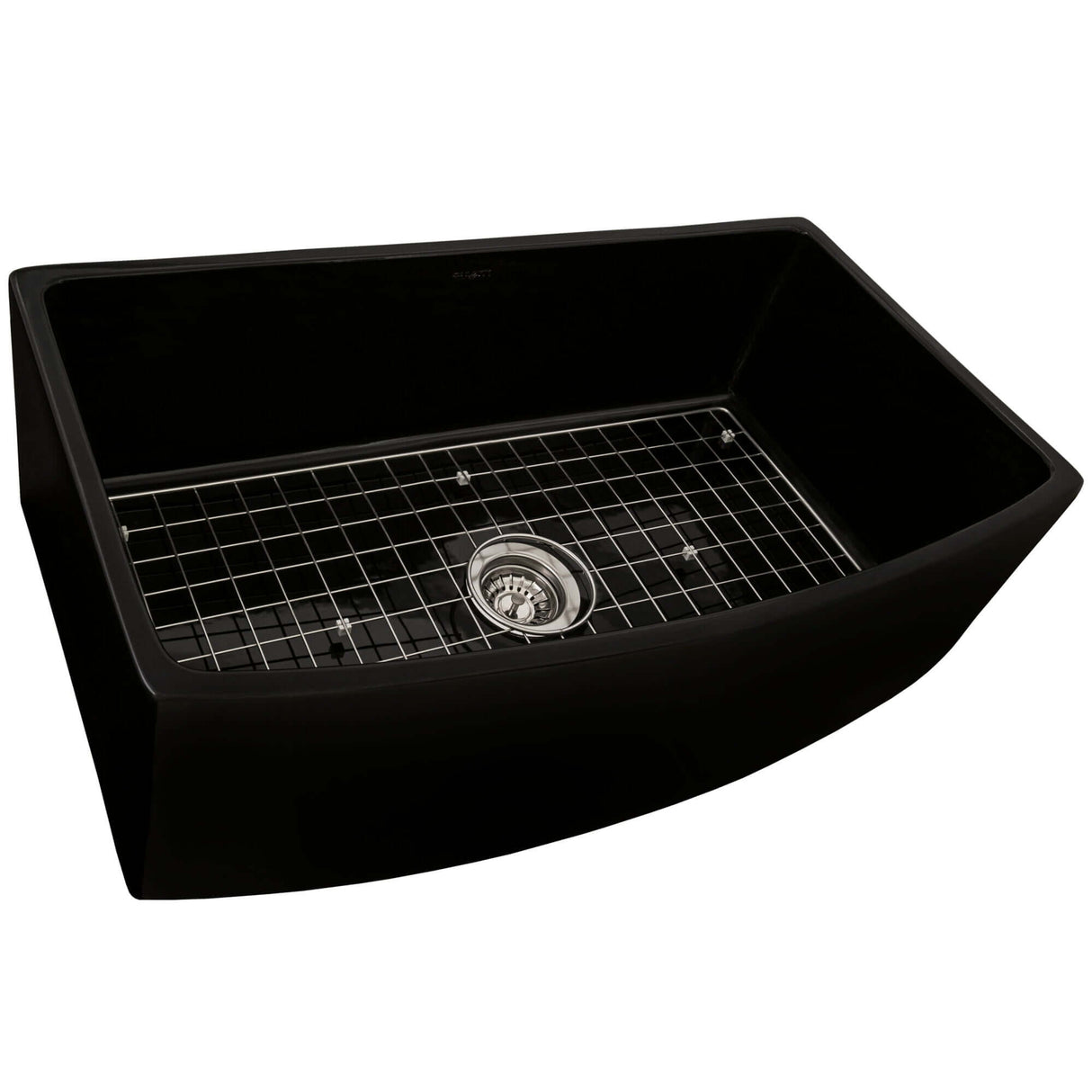 Ruvati 33 inch Fireclay Black Farmhouse Kitchen Sink Bow Front Curved Apron Single Bowl - RVL2398BK