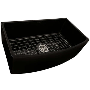 Ruvati 33 inch Fireclay Black Farmhouse Kitchen Sink Bow Front Curved Apron Single Bowl - RVL2398BK