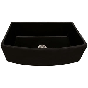 Ruvati 33 inch Fireclay Black Farmhouse Kitchen Sink Bow Front Curved Apron Single Bowl - RVL2398BK