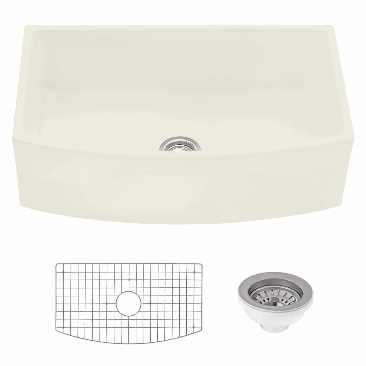Ruvati 33 inch Fireclay Biscuit Farmhouse Kitchen Sink Bow Front Curved Apron Single Bowl - RVL2398BS