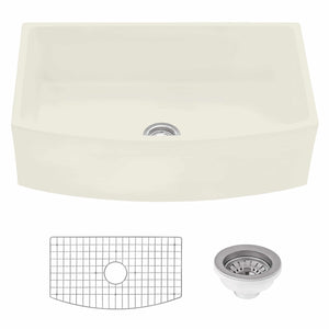 Ruvati 33 inch Fireclay Biscuit Farmhouse Kitchen Sink Bow Front Curved Apron Single Bowl - RVL2398BS