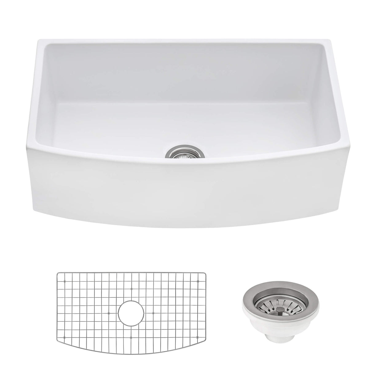 Ruvati 33 inch Fireclay White Farmhouse Kitchen Sink Bow Front Curved Apron Single Bowl - RVL2398WH