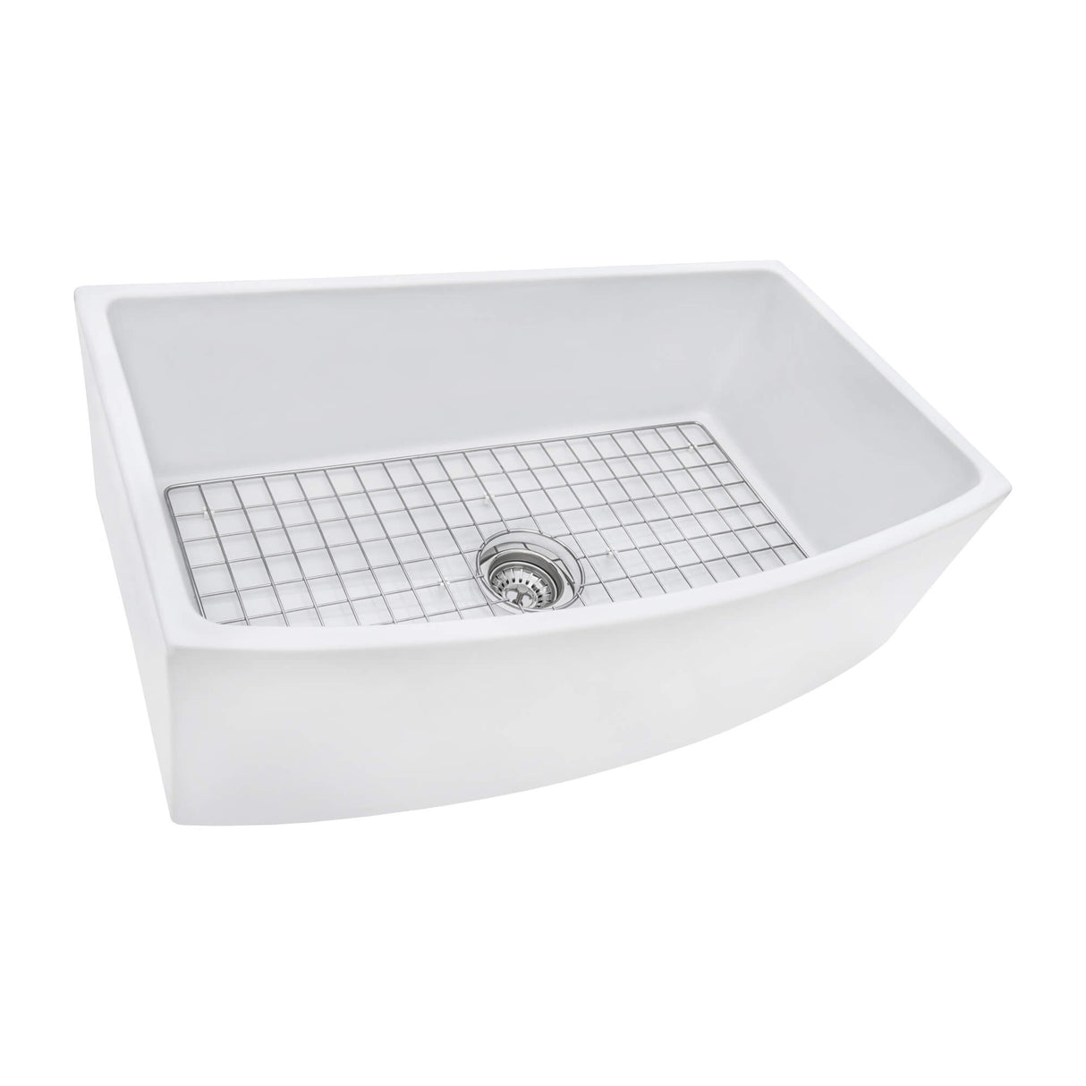 Ruvati 33 inch Fireclay White Farmhouse Kitchen Sink Bow Front Curved Apron Single Bowl - RVL2398WH