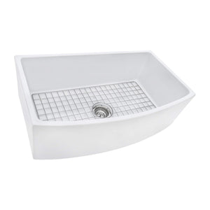 Ruvati 33 inch Fireclay White Farmhouse Kitchen Sink Bow Front Curved Apron Single Bowl - RVL2398WH