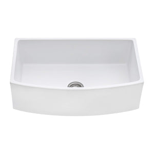 Ruvati 33 inch Fireclay White Farmhouse Kitchen Sink Bow Front Curved Apron Single Bowl - RVL2398WH