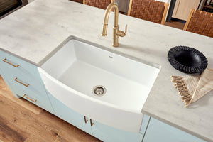 Ruvati 33 inch Fireclay White Farmhouse Kitchen Sink Bow Front Curved Apron Single Bowl - RVL2398WH