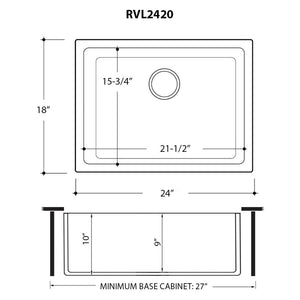 Ruvati 24-inch Fireclay Undermount / Drop-in Topmount Kitchen Sink Single Bowl - White - RVL2420WH