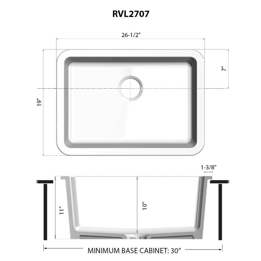 Ruvati 27-inch Fireclay Undermount / Drop-in Topmount Kitchen Sink Single Bowl - White - RVL2707WH
