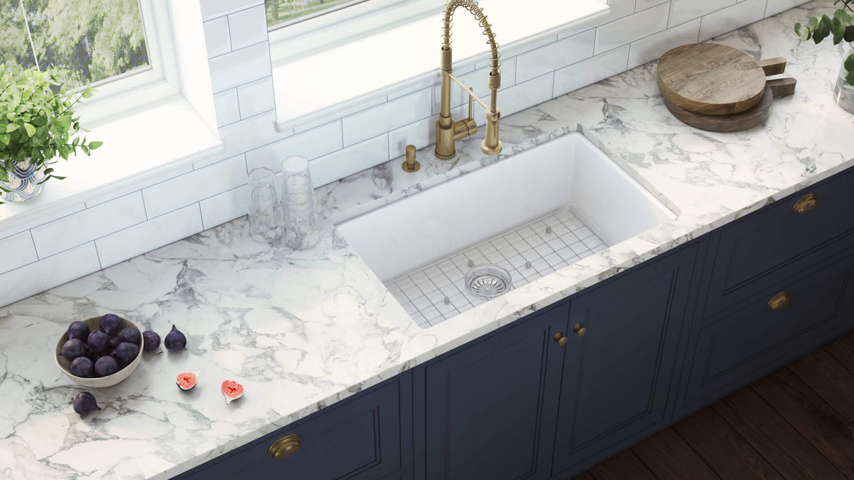 Ruvati 27-inch Fireclay Undermount / Drop-in Topmount Kitchen Sink Single Bowl - White - RVL2707WH