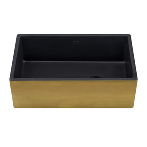 Ruvati 30-inch Matte Black and Brushed Gold Fireclay Modern Farmhouse Kitchen Sink Single Bowl - RVL4018GRG