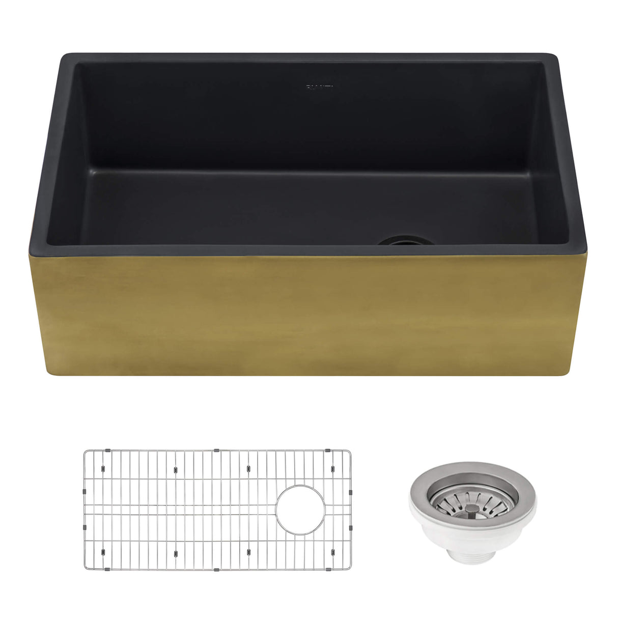 Ruvati 30-inch Matte Black and Brushed Gold Fireclay Modern Farmhouse Kitchen Sink Single Bowl - RVL4018GRG
