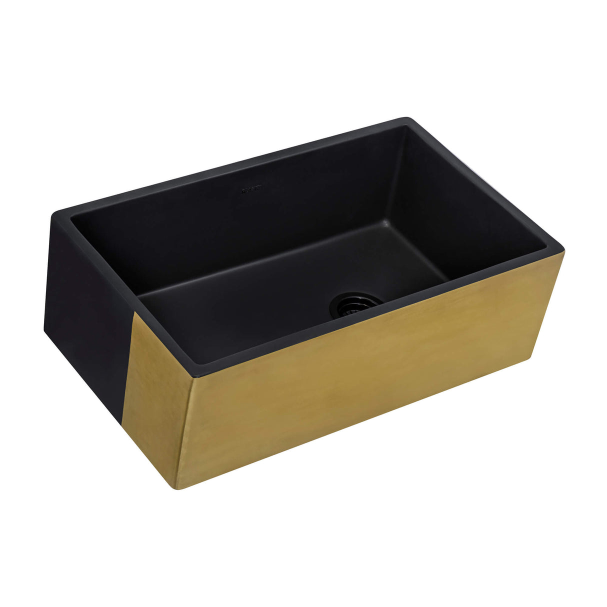 Ruvati 30-inch Matte Black and Brushed Gold Fireclay Modern Farmhouse Kitchen Sink Single Bowl - RVL4018GRG