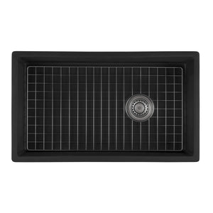 Ruvati 30-inch Matte Black Fireclay Modern Farmhouse Offset Drain Kitchen Sink Single Bowl - RVL4018MBK