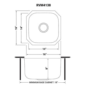 Ruvati 16 x 16 inch Bar Prep Sink Undermount 16 Gauge Stainless Steel - RVM4138