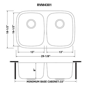 Ruvati 29-inch Undermount 50/50 Double Bowl 16 Gauge Stainless Steel Kitchen Sink - RVM4301
