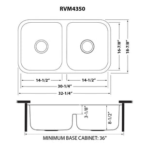 Ruvati 32-inch Low-Divide 50/50 Double Bowl Undermount 16 Gauge Stainless Steel Kitchen Sink - RVM4350