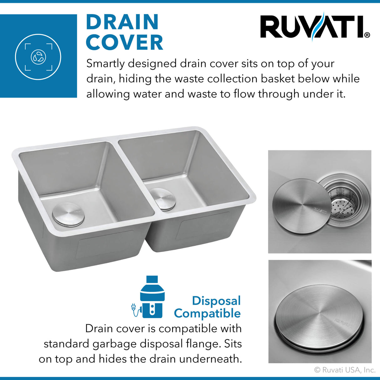 Ruvati 28-inch Undermount Kitchen Sink 50/50 Double Bowl 16 Gauge Stainless Steel - RVM5077