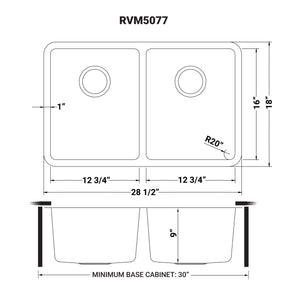 Ruvati 28-inch Undermount Kitchen Sink 50/50 Double Bowl 16 Gauge Stainless Steel - RVM5077