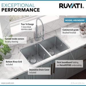 Ruvati 31-inch Undermount Kitchen Sink 50/50 Double Bowl 16 Gauge Stainless Steel - RVM5099
