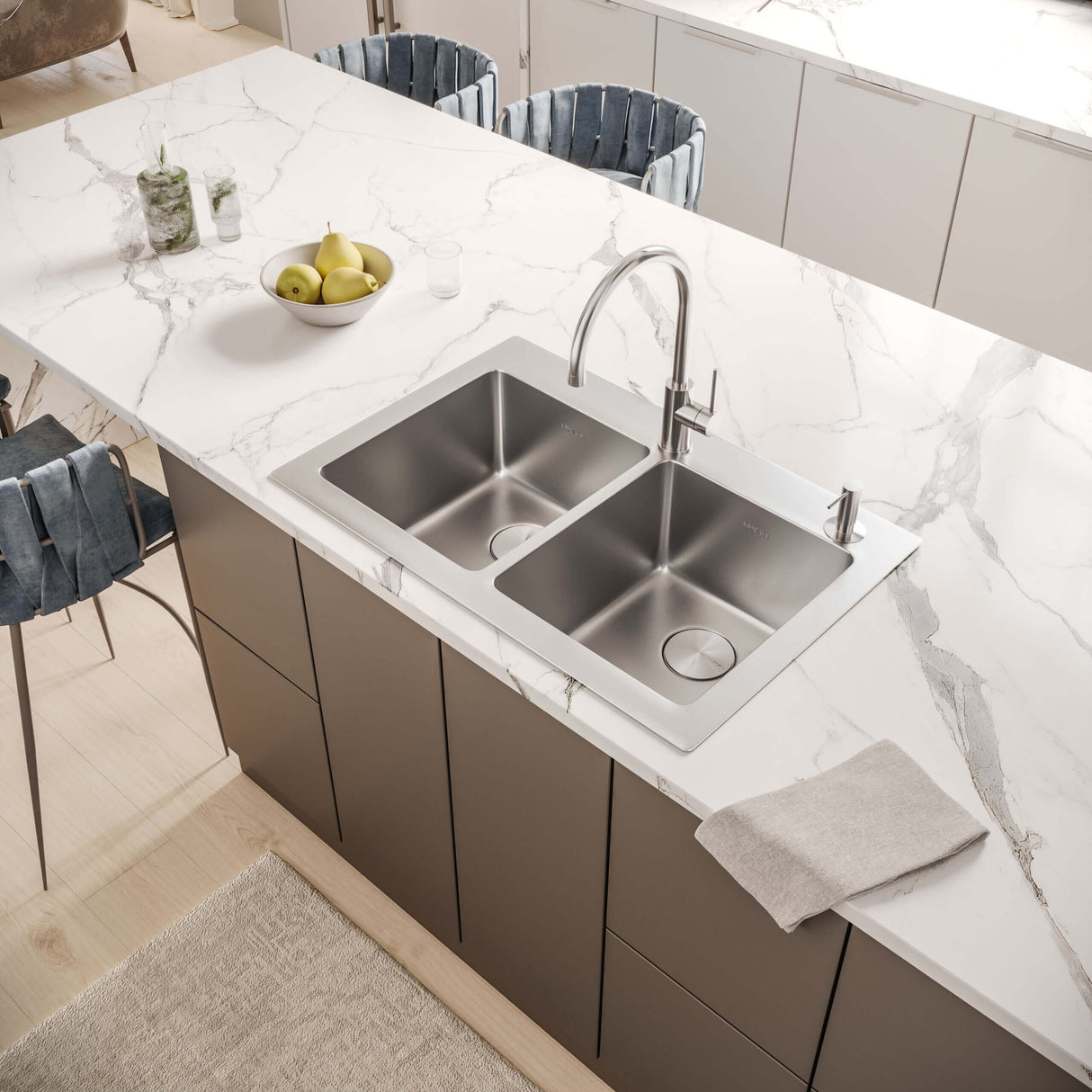 Ruvati 33 x 22 inch Drop-in Topmount Kitchen Sink 16 Gauge Stainless Steel 50/50 Double Bowl - RVM5150
