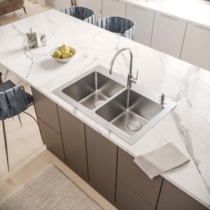 Ruvati 33 x 22 inch Drop-in Topmount Kitchen Sink 16 Gauge Stainless Steel 50/50 Double Bowl - RVM5150