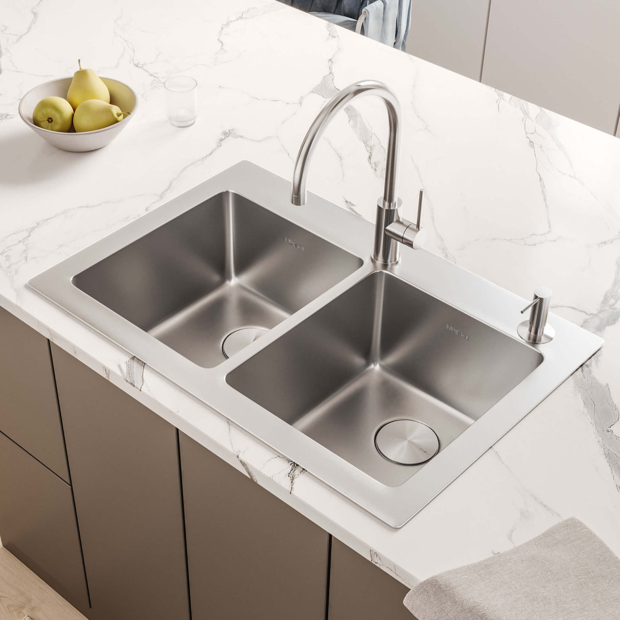 Ruvati 33 x 22 inch Drop-in Topmount Kitchen Sink 16 Gauge Stainless Steel 50/50 Double Bowl - RVM5150