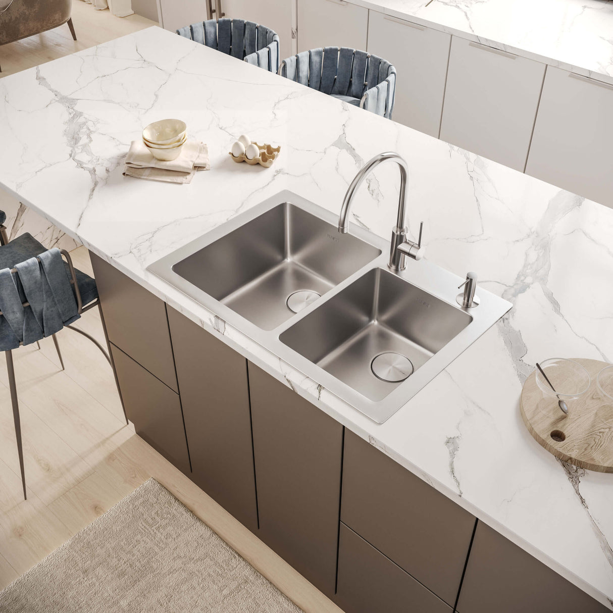 Ruvati 33 x 22 inch Drop-in Topmount Kitchen Sink 16 Gauge Stainless Steel 60/40 Double Bowl - RVM5166