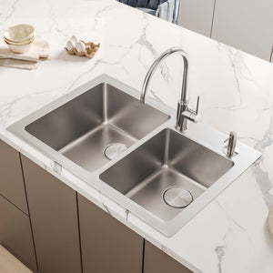 Ruvati 33 x 22 inch Drop-in Topmount Kitchen Sink 16 Gauge Stainless Steel 60/40 Double Bowl - RVM5166