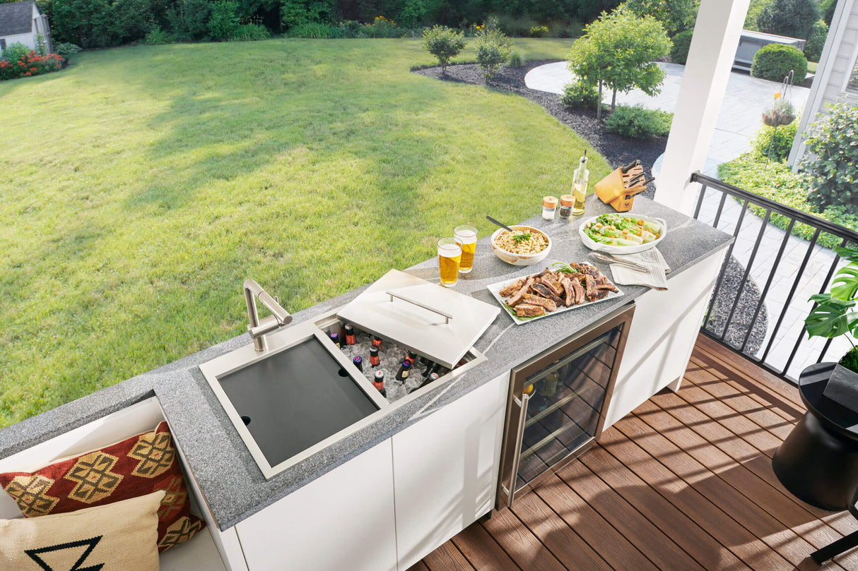 Ruvati Insulated Ice Chest and Outdoor Sink 29 x 20 inch BBQ Workstation Topmount T-316 Stainless Steel - RVQ6290