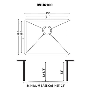 Ruvati 23" x 18" x 12" Deep Laundry Utility Sink Undermount 16 Gauge Stainless Steel - RVU6100