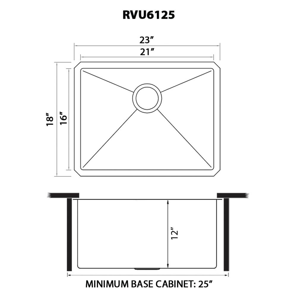 Ruvati 23" x 18" x 12" Deep Laundry Utility Sink Rounded Corners Undermount 16 Gauge Stainless Steel - RVU6125