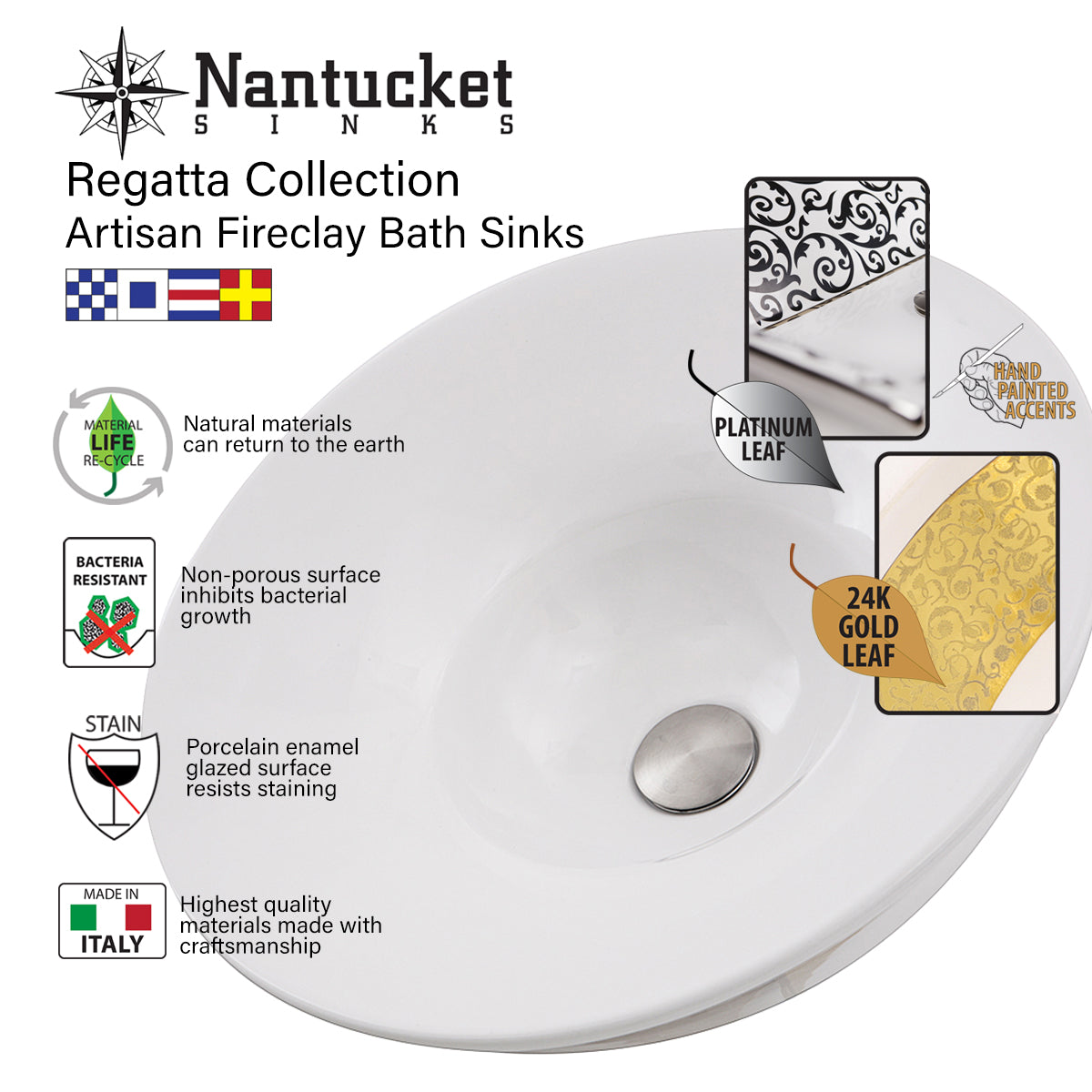 Nantucket Sinks Italian Fireclay Rectangular Vanity Sink RC6044C