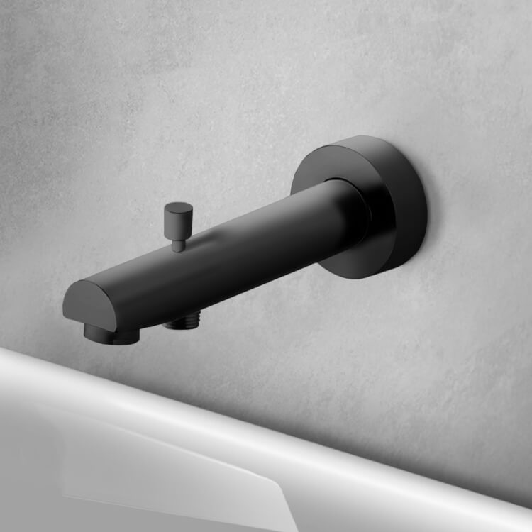 Round Tub Spout with Diverter, Matte Black