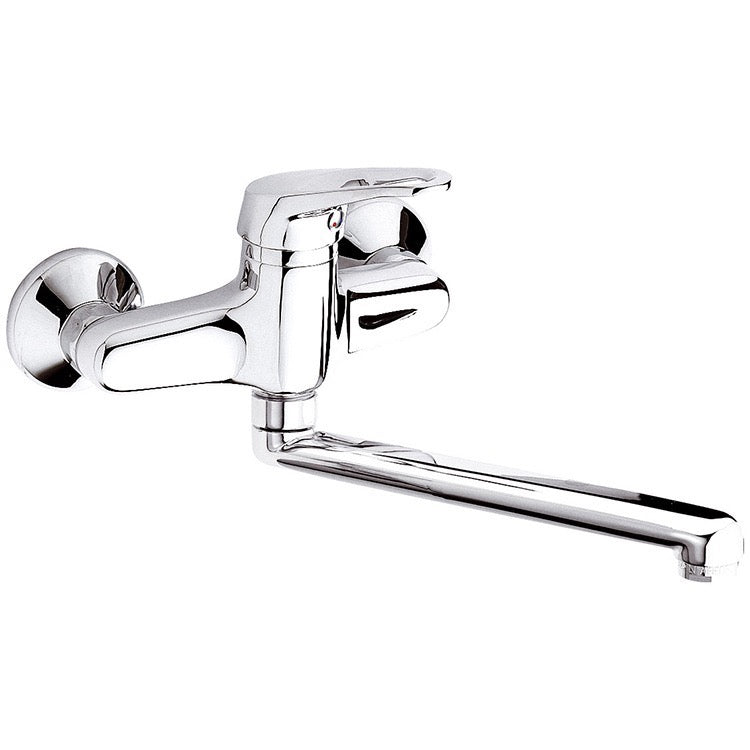 Chrome Wall-Mounted Tub Filler With Movable Spout
