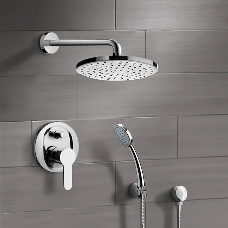 Chrome Shower System with 12" Rain Shower Head and Hand Shower