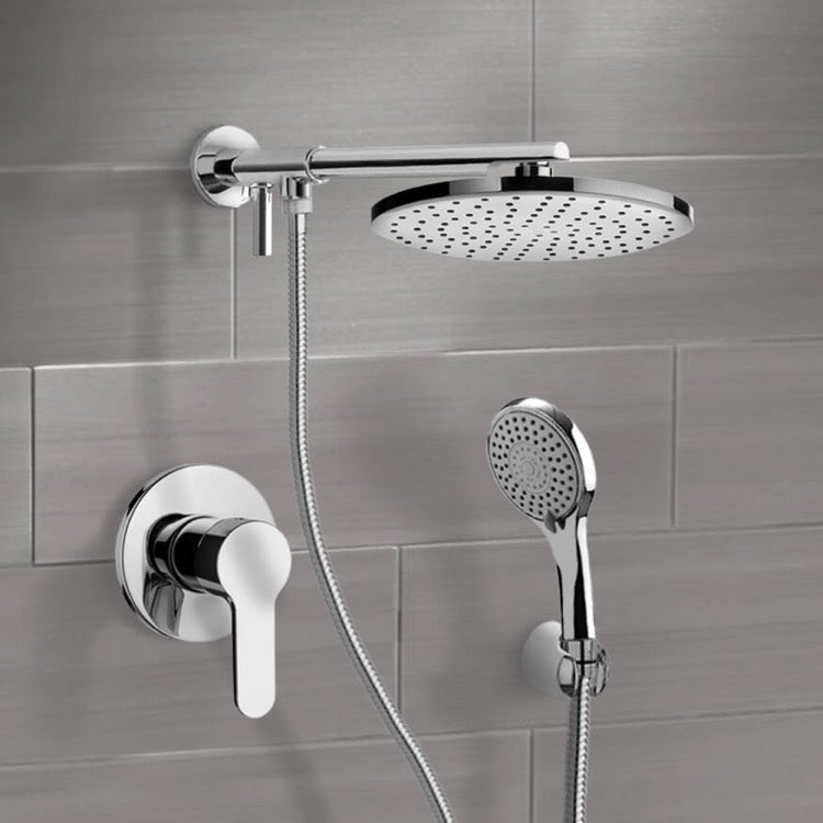 Chrome Shower System With 12" Rain Shower Head and Hand Shower