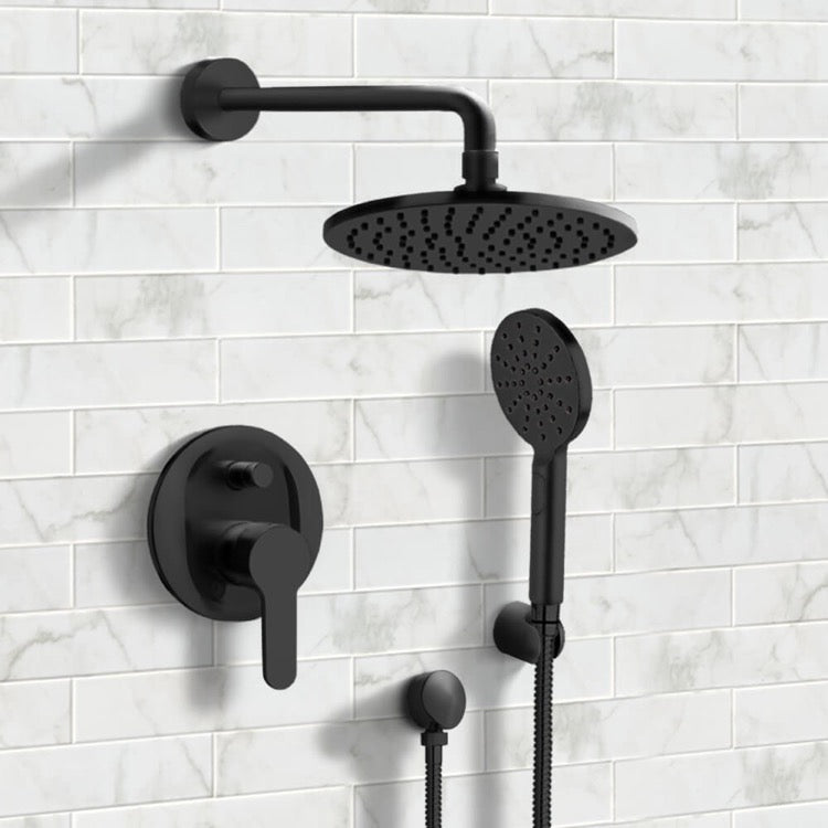 Matte Black Shower Set With 8" Rain Shower Head and Multi Function Hand Shower