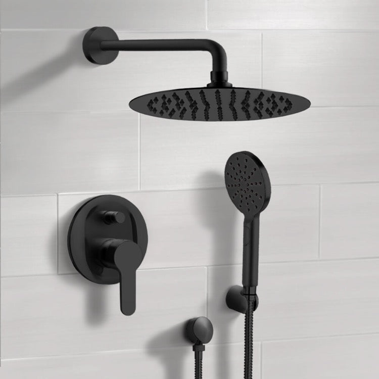 Matte Black Shower Set With 12" Rain Shower Head and Multi Function Hand Shower