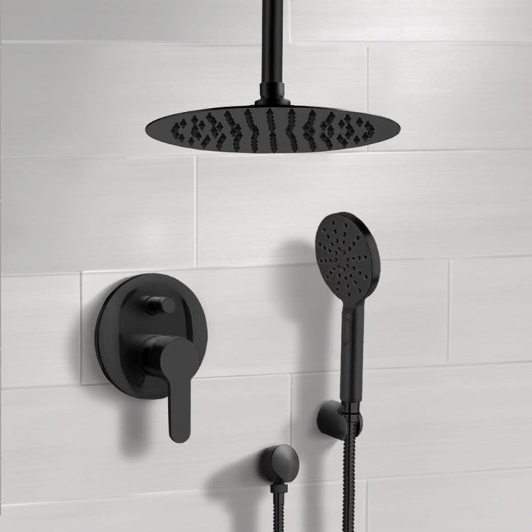 Matte Black Ceiling Shower Set with 12" Rain Shower Head and Multi Function Hand Shower