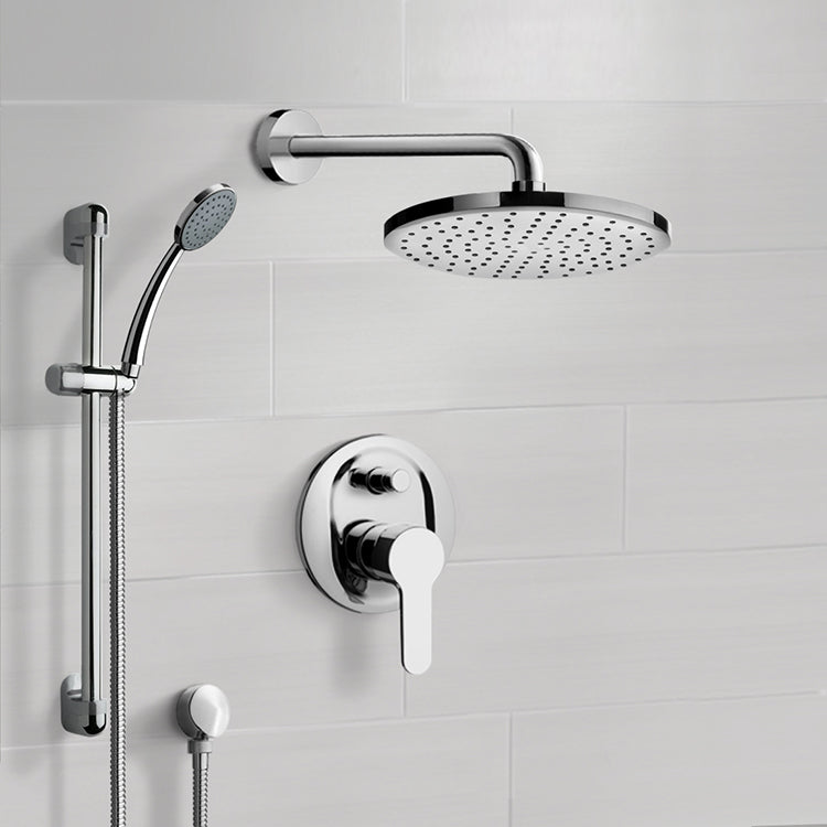 Chrome Shower System with 8" Rain Shower Head and Hand Shower