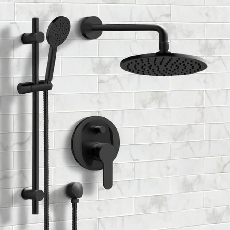 Matte Black Shower Set with 8" Rain Shower Head and Multi Function Hand Shower