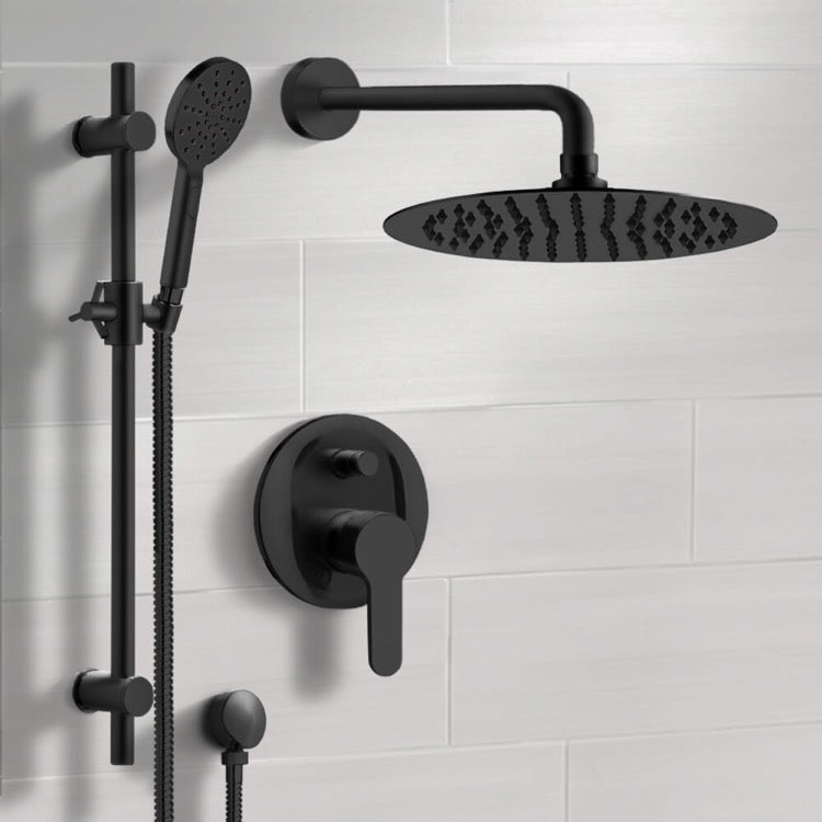 Matte Black Shower Set With 12" Rain Shower Head and Multi Function Hand Shower