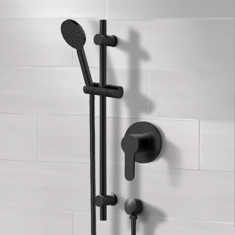 Matte Black Slidebar Shower Set With Multi Function Hand Shower