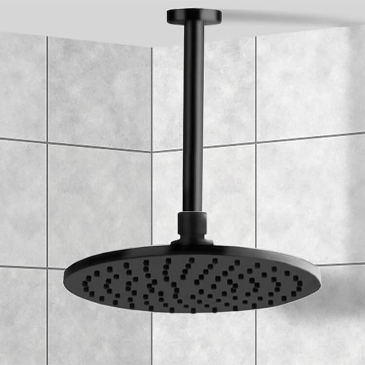 8" Ceiling Mount Rain Shower Head With Arm, Matte Black