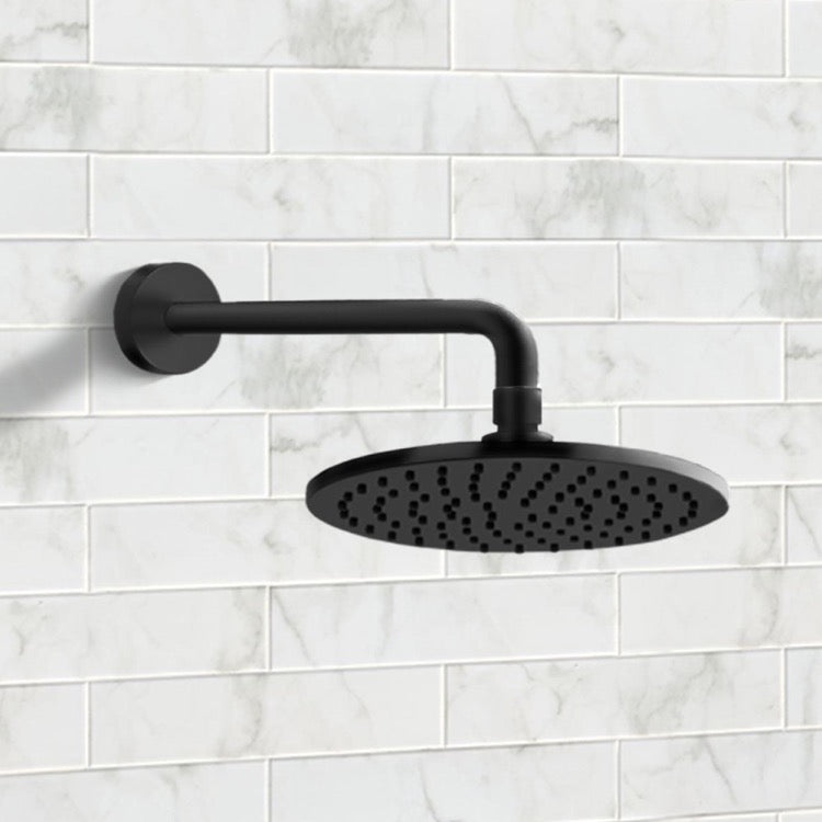8" Wall Mounted Rain Shower Head With Arm, Matte Black