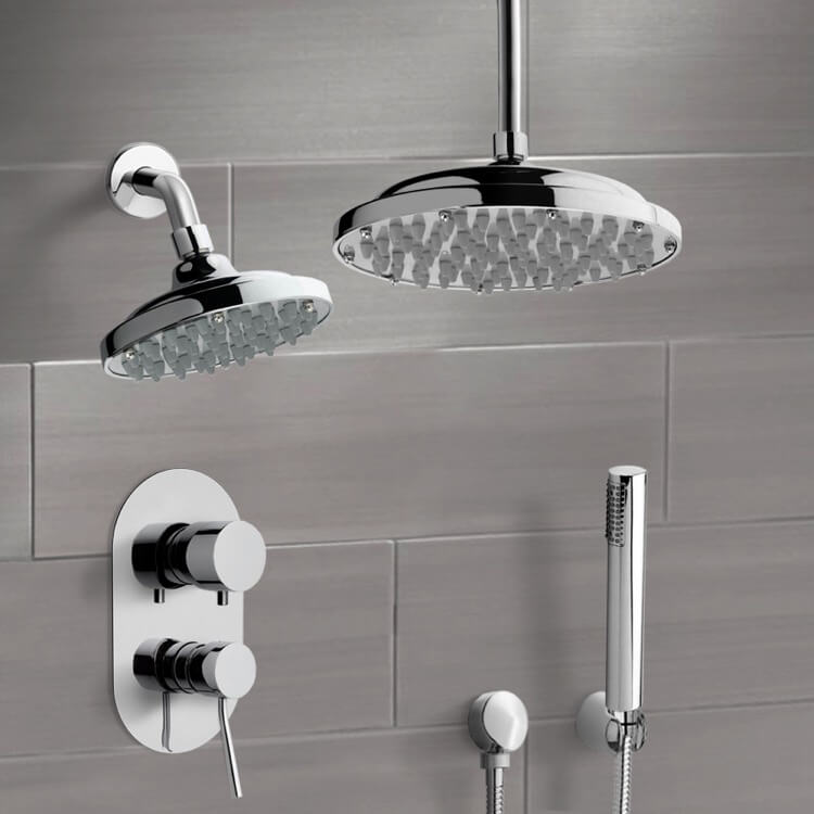 Chrome Dual Shower Head System With Hand Shower