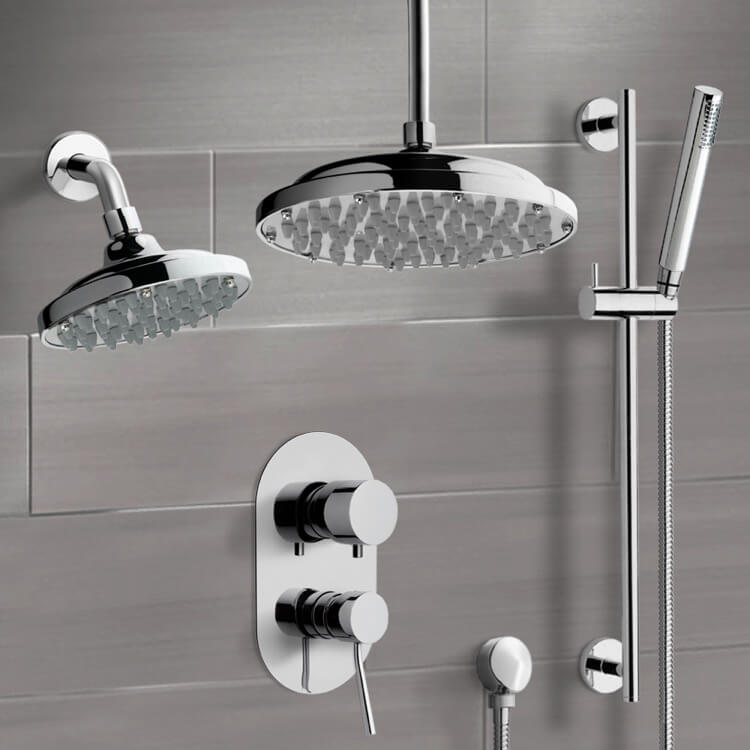 Chrome Dual Shower Head System With Hand Shower