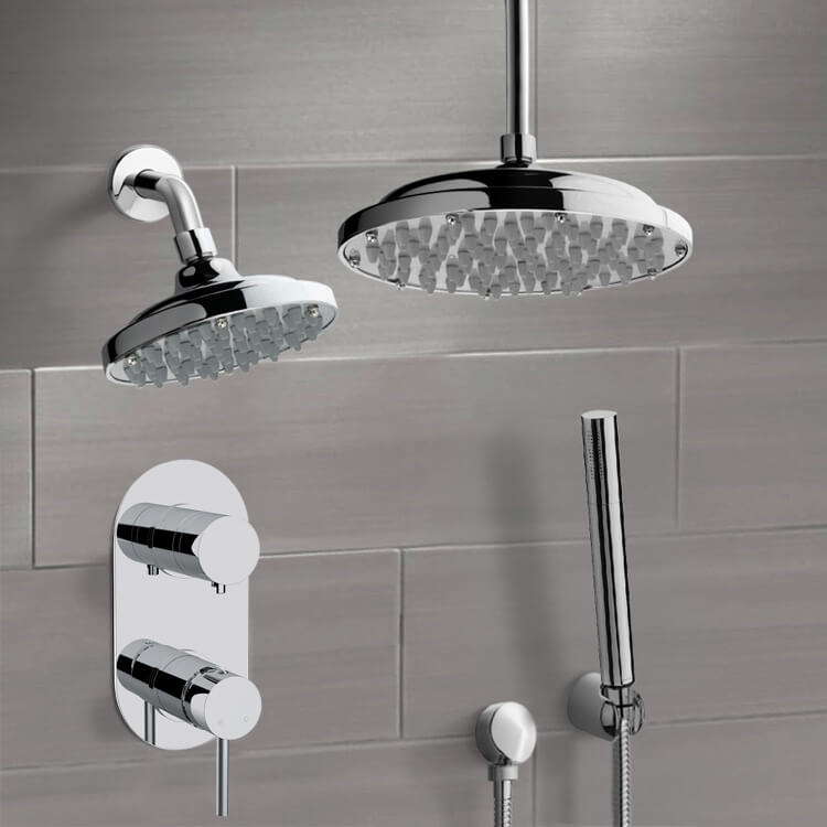 Chrome Dual Shower Head System With Hand Shower