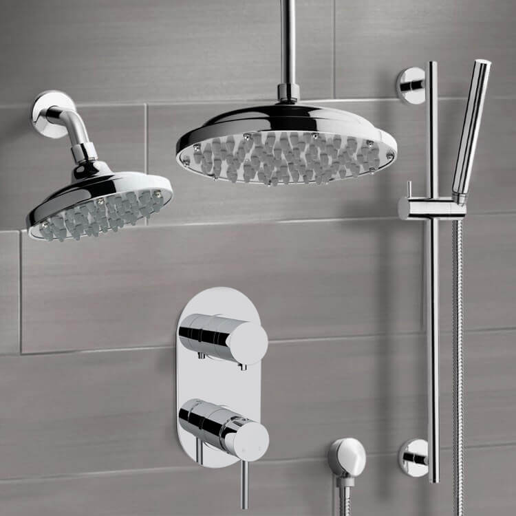 Chrome Dual Shower Head System With Hand Shower