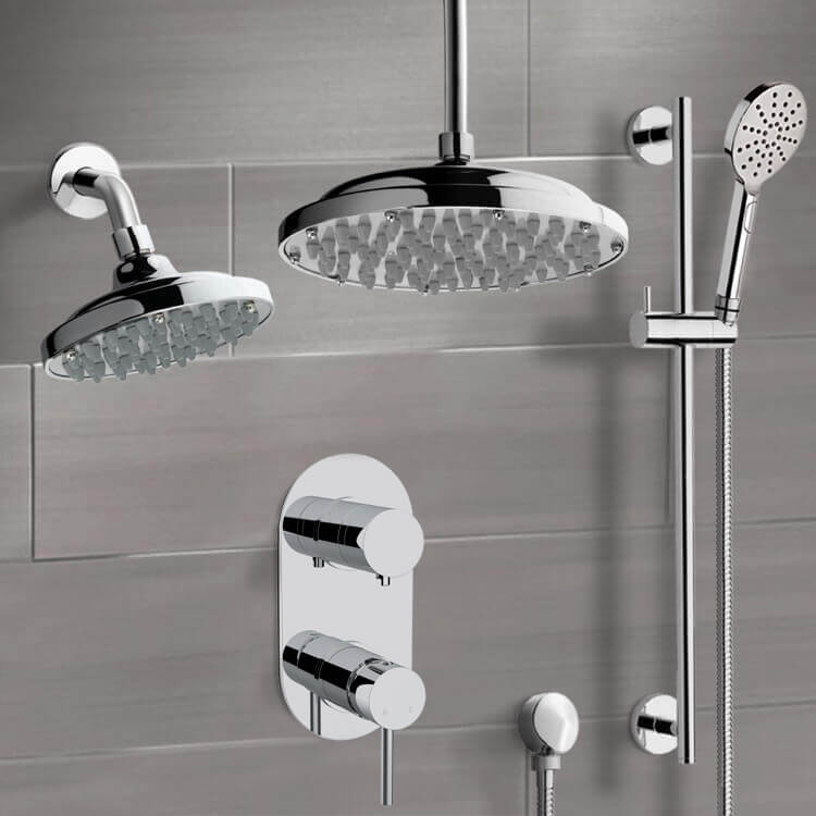 Chrome Dual Shower Head System With Hand Shower